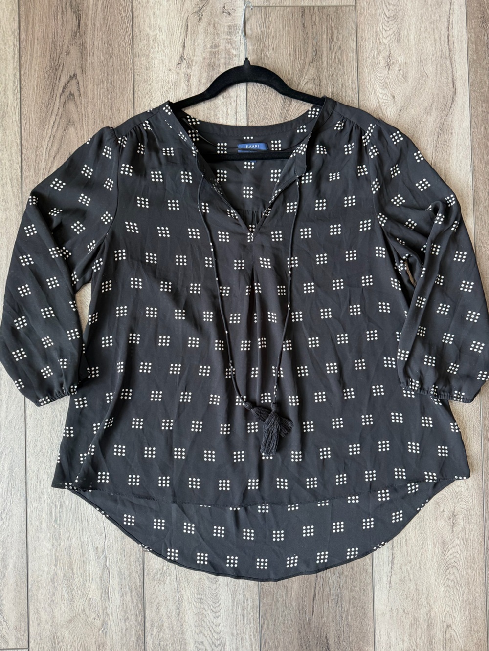Kaari Blue Black Dot-Print Peasant Top